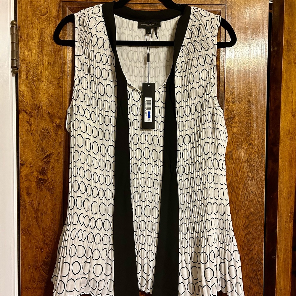 Donna Karan Black and White Patterned Blouse NWT